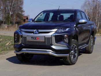 Защита переднего бампера волна d76,1 мм ТСС Тюнинг Mitsubishi L200 5 KK,KL рестайлинг (2018-2022)  (нержавейка)