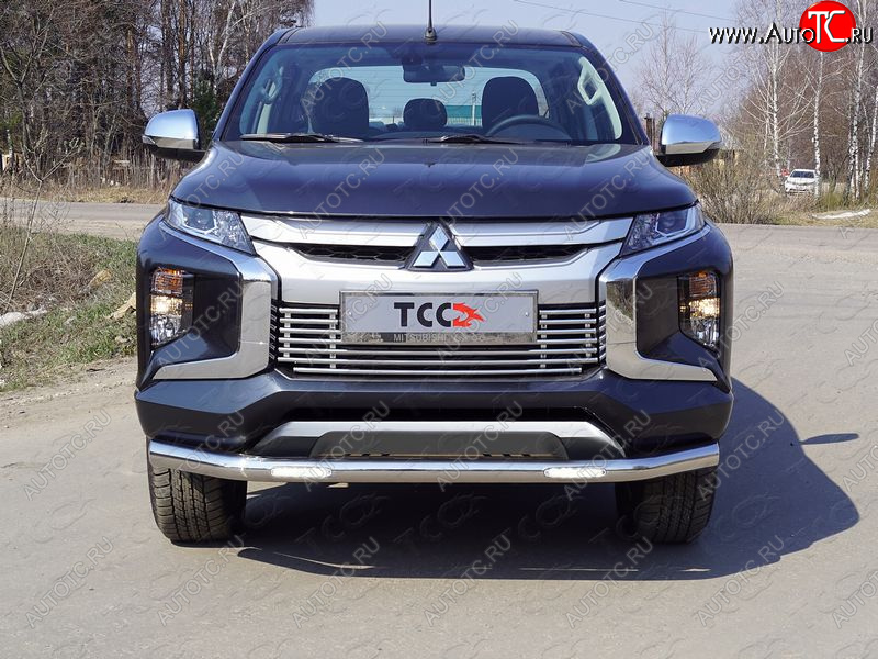 34 899 р. Защита переднего бампера нижняя с ДХО 76,1 мм ТСС Тюнинг Mitsubishi L200 5 KK,KL рестайлинг (2018-2022) (нержавейка)  с доставкой в г. Новочеркасск