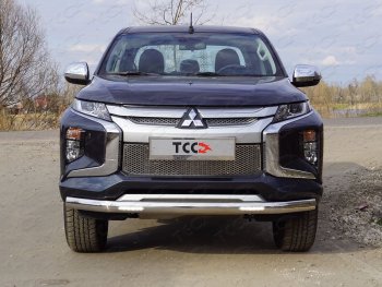 Защита передняя нижняя овальная с ДХО 75х42 мм ТСС Тюнинг Mitsubishi L200 5 KK,KL рестайлинг (2018-2022)  (нержавейка)