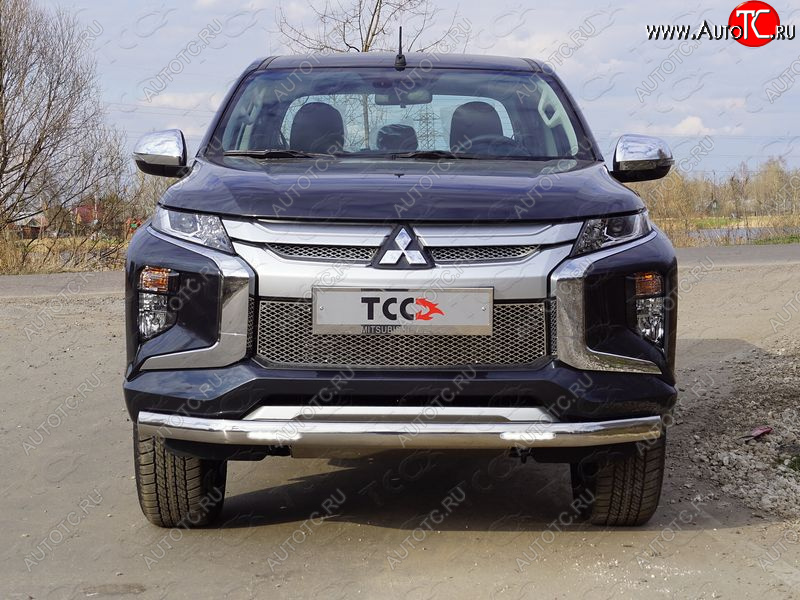 39 899 р. Защита передняя нижняя овальная с ДХО 75х42 мм ТСС Тюнинг Mitsubishi L200 5 KK,KL рестайлинг (2018-2022) (нержавейка)  с доставкой в г. Новочеркасск