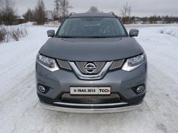 24 099 р. Защита переднего бампера нижняя овальная 75х42 мм ТСС Тюнинг Nissan X-trail 3 T32 дорестайлинг (2013-2018) (нержавейка)  с доставкой в г. Новочеркасск. Увеличить фотографию 1