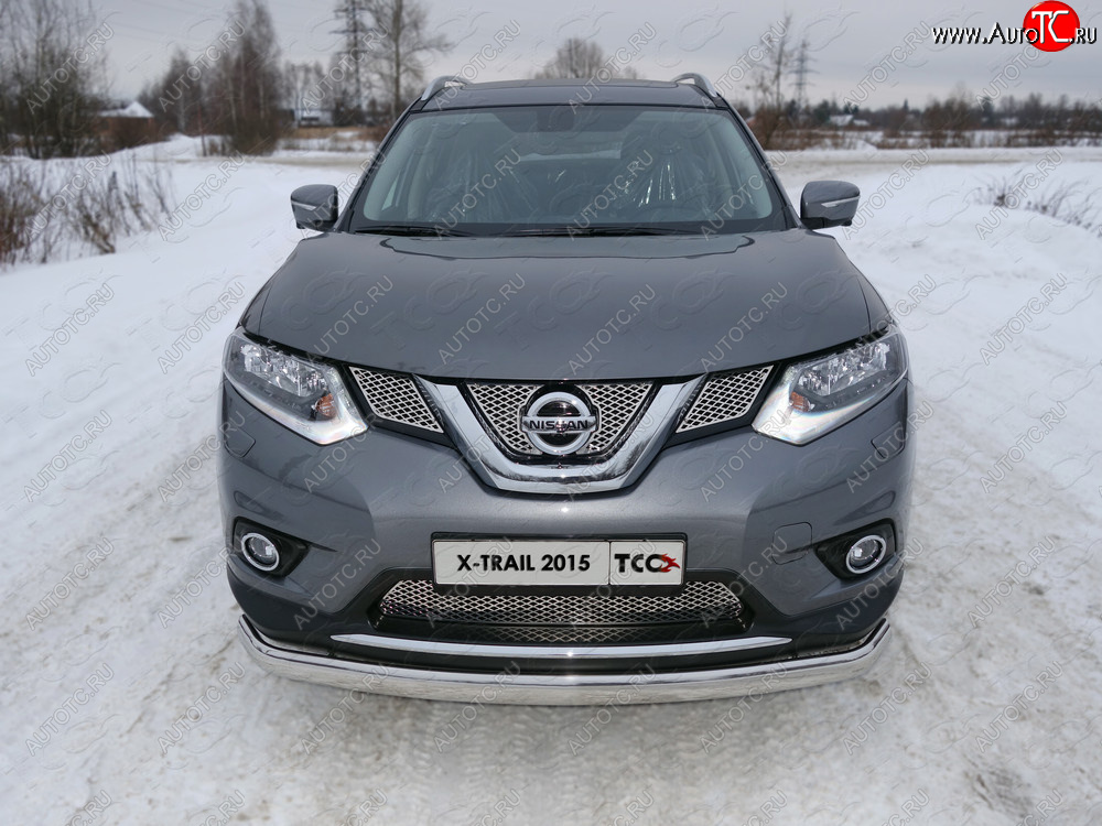 24 099 р. Защита переднего бампера нижняя овальная 75х42 мм ТСС Тюнинг  Nissan X-trail  3 T32 (2013-2018) дорестайлинг (нержавейка)  с доставкой в г. Новочеркасск