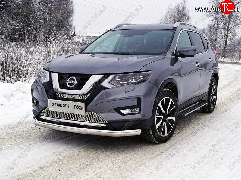 25 999 р. Защита переднего бампера нижняя овальная 75х42 мм ТСС Тюнинг Nissan X-trail 3 T32 рестайлинг (2017-2022) (нержавейка)  с доставкой в г. Новочеркасск