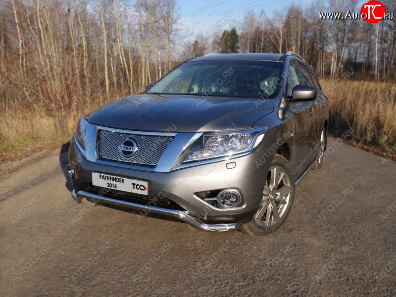 25 599 р. Защита переднего бампера кенгурин 60,3 мм ТСС Тюнинг Nissan Pathfinder R52 дорестайлинг (2012-2017) (нержавейка)  с доставкой в г. Новочеркасск