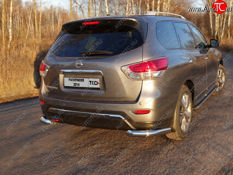 23 999 р. Защита задняя (уголки, нержавейка 76,1 мм) ТСС Тюнинг Nissan Pathfinder R52 дорестайлинг (2012-2017)  с доставкой в г. Новочеркасск