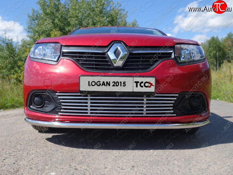 9 349 р. Нижняя декоративная вставка в бампер ТСС Тюнинг  Renault Logan  2 (2014-2018) дорестайлинг (d 12 мм)  с доставкой в г. Новочеркасск