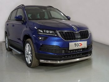 Защита переднего бампера нижняя d60,3 мм ТСС Тюнинг Skoda (Шкода) Karoq (Карог)  NU7 (2020-2024) NU7 рестайлинг  (нержавейка)