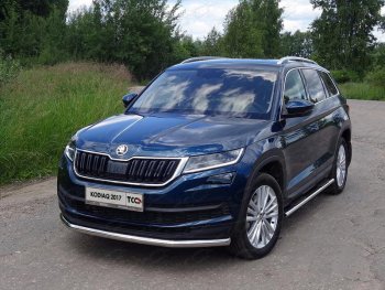 17 649 р. Защита переднего бампера нижняя d60,3 мм ТСС Тюнинг  Skoda Kodiaq  NU7 (2017-2021) дорестайлинг (нержавейка)  с доставкой в г. Новочеркасск. Увеличить фотографию 1