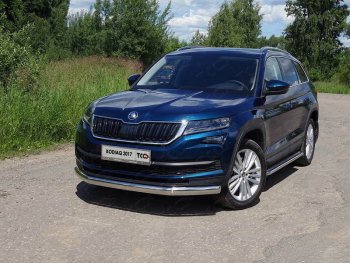 20 899 р. Защита переднего бампера нижняя овальная 75х42 мм ТСС Тюнинг Skoda Kodiaq NU7 дорестайлинг (2017-2021) (нержавейка)  с доставкой в г. Новочеркасск. Увеличить фотографию 1