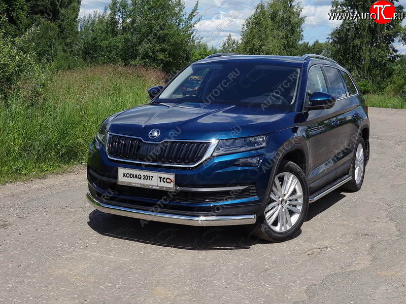 20 899 р. Защита переднего бампера нижняя овальная 75х42 мм ТСС Тюнинг Skoda Kodiaq NU7 дорестайлинг (2017-2021) (нержавейка)  с доставкой в г. Новочеркасск