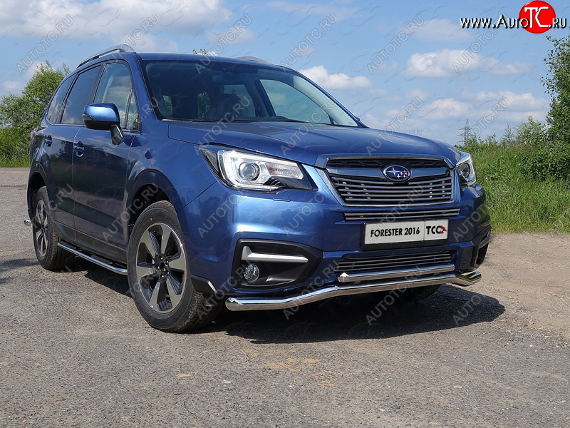 4 649 р. Нижняя декоративная вставка в бампер ТСС Тюнинг  Subaru Forester  SJ (2016-2019) рестайлинг (d 12 мм)  с доставкой в г. Новочеркасск