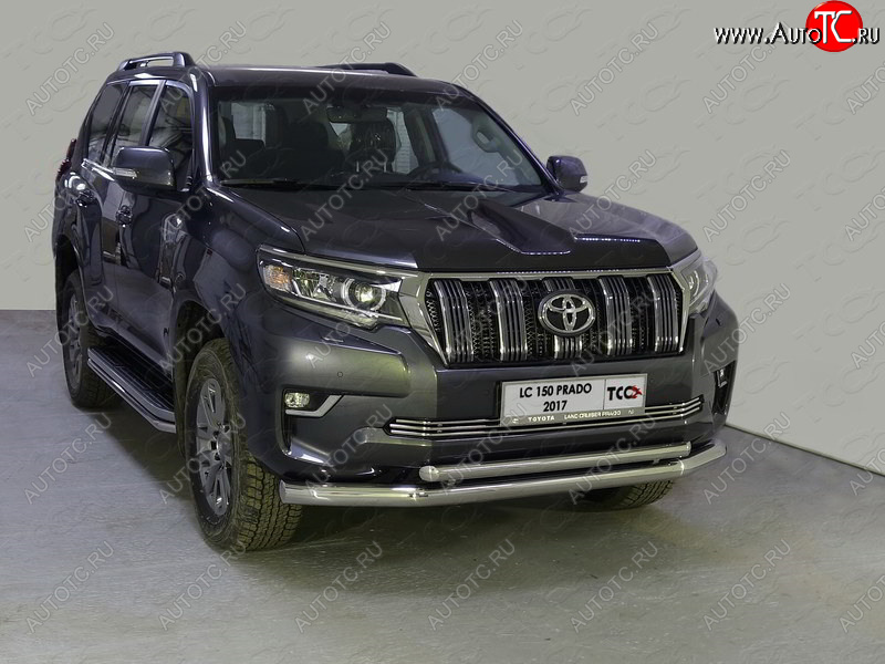 38 949 р. Защита передняя нижняя двойная 76,1*50,8 мм Тюнинг Toyota Land Cruiser Prado J150 2-ой рестайлинг (2017-2020) (нержавейка)  с доставкой в г. Новочеркасск