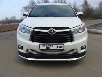 Защита переднего бампера нижняя с ходовыми огнями 60,3 мм ТСС Тюнинг Toyota Highlander XU50 дорестайлинг (2013-2017)  (нержавейка)