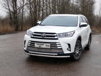 28 599 р. Защита переднего бампера нижняя двойная 60*42,4 мм ТСС Тюнинг Toyota Highlander XU50 рестайлинг (2016-2020) (нержавейка)  с доставкой в г. Новочеркасск. Увеличить фотографию 1