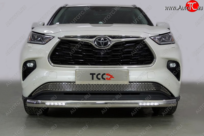 47 999 р. Защита передняя нижняя овальная с ДХО 75х42 мм ТСС Тюнинг  Toyota Highlander  XU70 (2020-2024) (нержавейка)  с доставкой в г. Новочеркасск