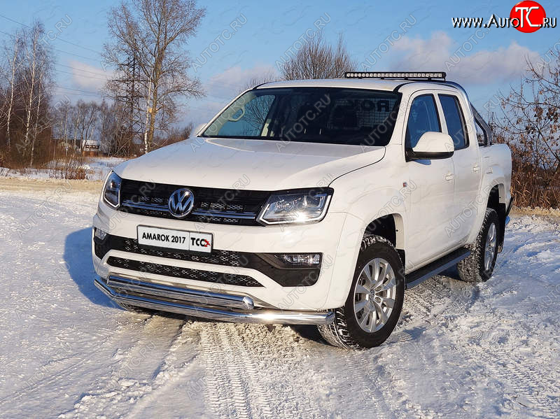 32 999 р. Защита передняя нижняя двойная 76,1*75 мм ТСС Тюнинг Volkswagen Amarok рестайлинг (2016-2022) (нержавейка)  с доставкой в г. Новочеркасск