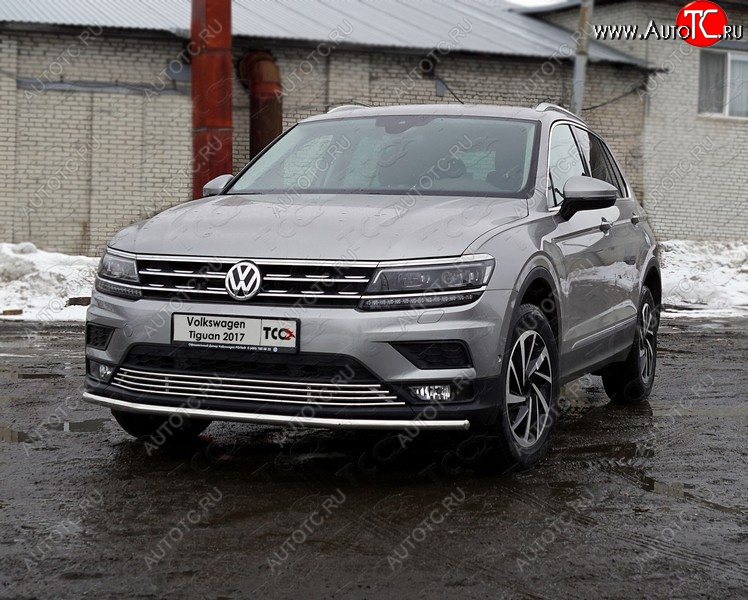 16 999 р. Защита переднего бампера нижняя d42,4 мм ТСС Тюнинг Volkswagen Tiguan Mk2 дорестайлинг (2016-2020) (нержавейка)  с доставкой в г. Новочеркасск