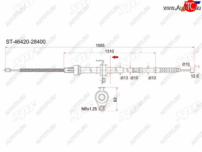 1 539 р. Трос ручника RH 2WD SAT  Toyota Noah ( 1,  2,  3) - Town Ace  s400  с доставкой в г. Новочеркасск