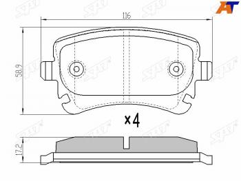 2 469 р. Колодки тормозные зад RR SAT  Audi A4 (B7), A6 (C6), A8 (D3), Volkswagen Multivan (T5,  T6,  T6.1,  T7) (без датчика)  с доставкой в г. Новочеркасск. Увеличить фотографию 1