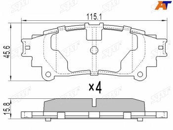 819 р. Колодки тормозные задние RH-LH SAT Toyota Highlander XU50 дорестайлинг (2013-2017)  с доставкой в г. Новочеркасск. Увеличить фотографию 1