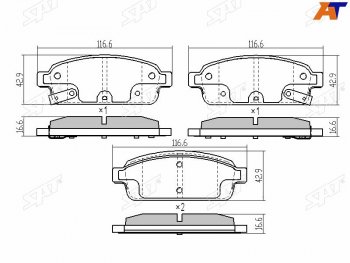 939 р. Колодки тормозные задние RH-LH SAT Chevrolet Cruze J300 седан дорестайлинг (2009-2012)  с доставкой в г. Новочеркасск. Увеличить фотографию 1