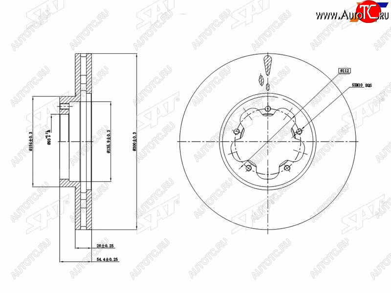 3 199 р. Диск тормозной передний Ømm SAT  Ford Transit (2006-2014) цельнометаллический фургон  с доставкой в г. Новочеркасск