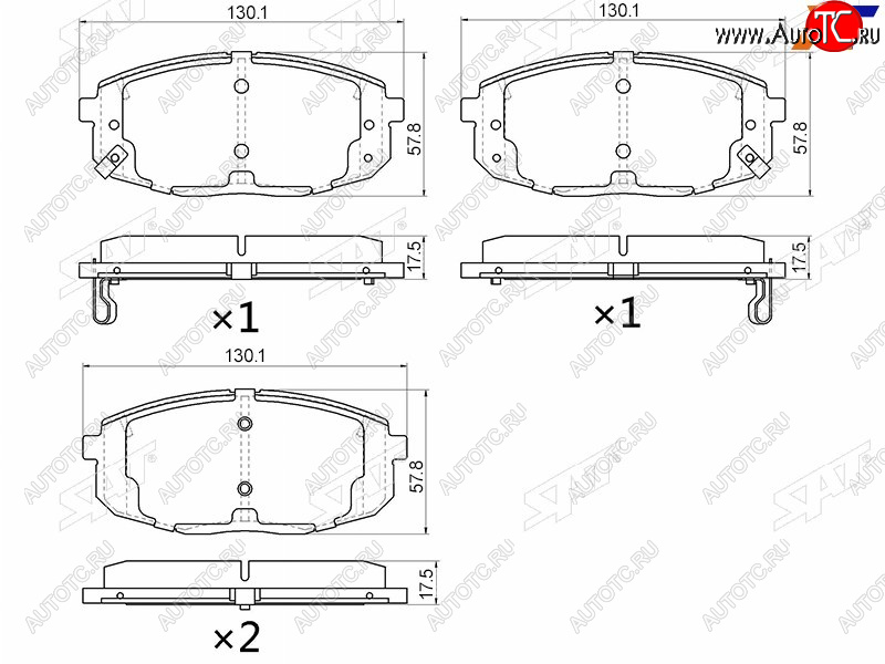 1 329 р. Колодки тормозные передние FR-FL SAT   Hyundai Creta (GS,  SU), I30 (FD,  2 GD,  3 PD), I30 Fastback (PD), KIA Ceed (1 ED) (с отверстием под пружинки)  с доставкой в г. Новочеркасск