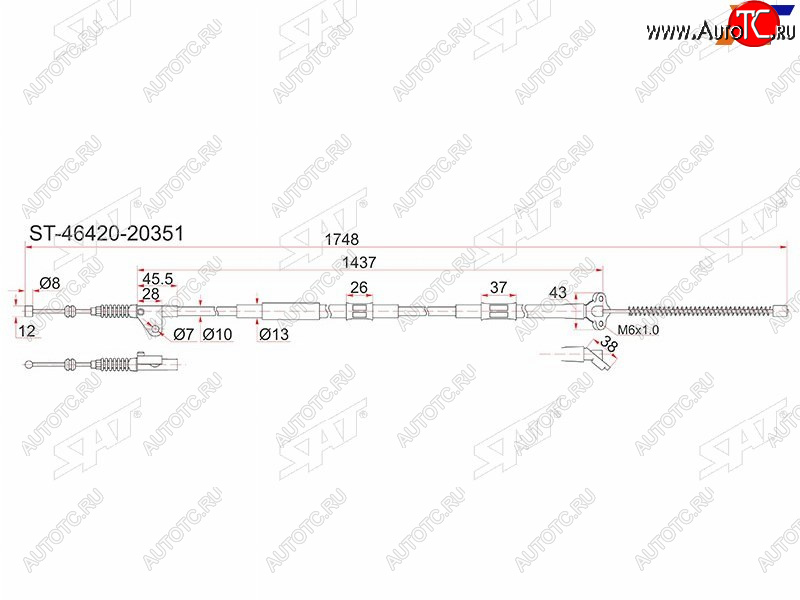 1 269 р. Трос ручника 2WD RH SAT Toyota Caldina T190 дорестайлинг универсал (1992-1995) (барабанные тормоза)  с доставкой в г. Новочеркасск