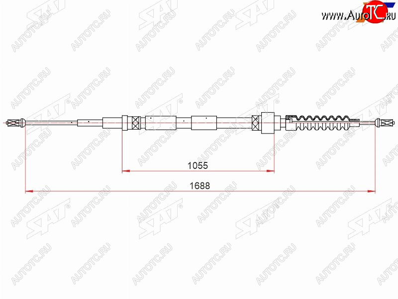 779 р. Трос ручного тормоза RH SAT  Audi A3 ( 8LA хэтчбэк 5 дв.,  8L1 хэтчбэк 3 дв.) (1996-2003), Skoda Octavia  Tour A4 1U2 (1997-2010) (дисковые тормоза)  с доставкой в г. Новочеркасск