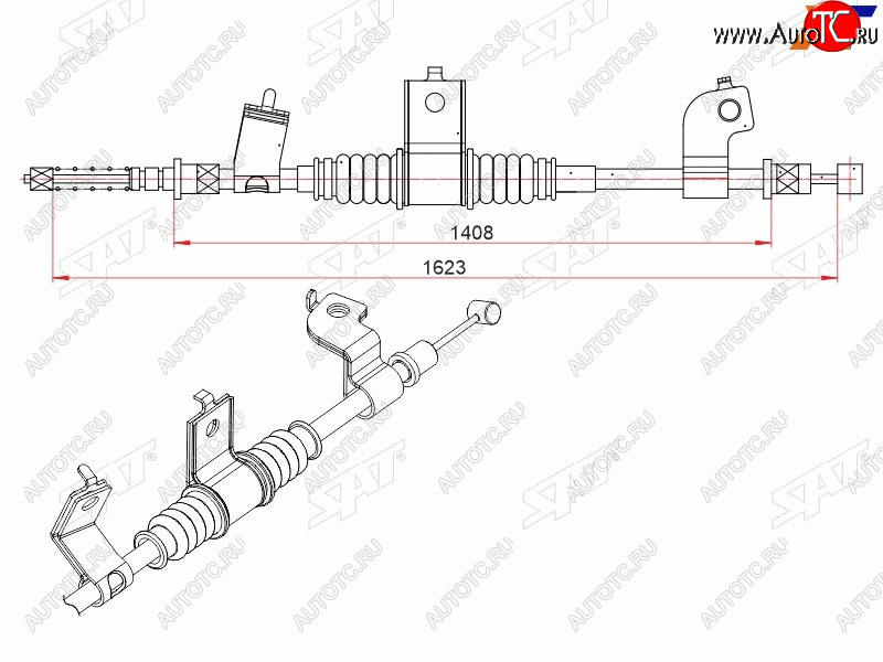 1 379 р. Трос ручного тормоза SAT  Mitsubishi Outlander  CW0W (2005-2012) дорестайлинг, рестайлинг  с доставкой в г. Новочеркасск