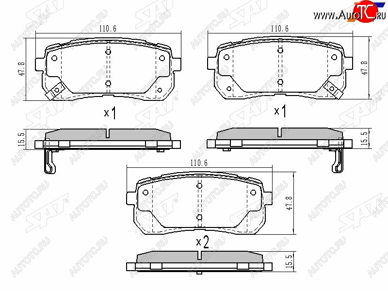 1 099 р. Колодки тормозные задние LH-RH SAT  Hyundai Starex/Grand Starex/H1  TQ (2007-2022) дорестайлинг, рестайлинг, 2-ой рестайлинг  с доставкой в г. Новочеркасск