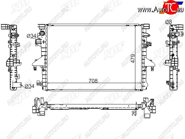 10 399 р. Радиатор охлаждающей жидкости SAT   Volkswagen Multivan  T5 - Transporter ( T5,  T6,  T6.1)  с доставкой в г. Новочеркасск