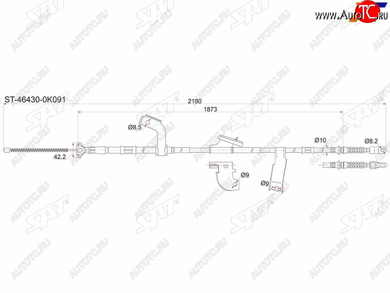 2 659 р. Трос стояночного тормоза LH SAT  Toyota Hilux  AN10,AN20 (2004-2011) дорестайлинг, 1-ый рестайлинг  с доставкой в г. Новочеркасск