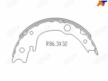 1 249 р. Колодки барабанные задние RH-LH SAT Toyota Ist XP110 (2007-2016) (комплект 4шт)  с доставкой в г. Новочеркасск. Увеличить фотографию 1