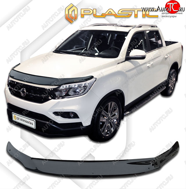 2 599 р. Дефлектор капота CA-Plastic  SSANGYONG Rexton Sports  Q200 (2018-2021) (classic черный, без надписи)  с доставкой в г. Новочеркасск