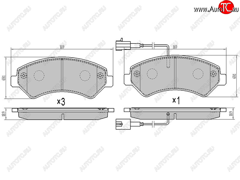 1 999 р. Колодки тормозные перед FL-FR SAT Peugeot Boxer 250 (2006-2014) (2 датчика износа с камерами наполнением)  с доставкой в г. Новочеркасск