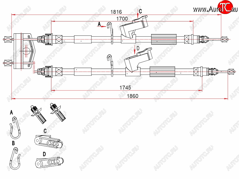 2 069 р. Трос ручного тормоза SAT Ford Focus 2  седан дорестайлинг (2004-2008) (дисковые тормоза)  с доставкой в г. Новочеркасск