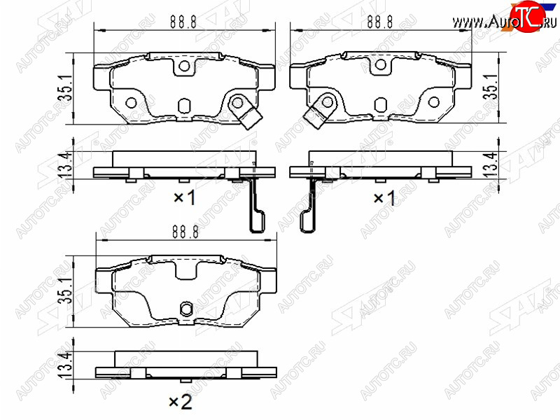 2 399 р. Колодки тормозные задние RH-LH SAT Honda Fit GP,GK  дорестайлинг (2013-2015)  с доставкой в г. Новочеркасск