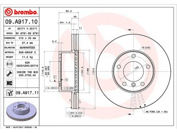 11 349 р. Передний тормозной диск(Ø315) BREMBO Mercedes-Benz GL class X164 рестайлинг (2009-2012)  с доставкой в г. Новочеркасск. Увеличить фотографию 1