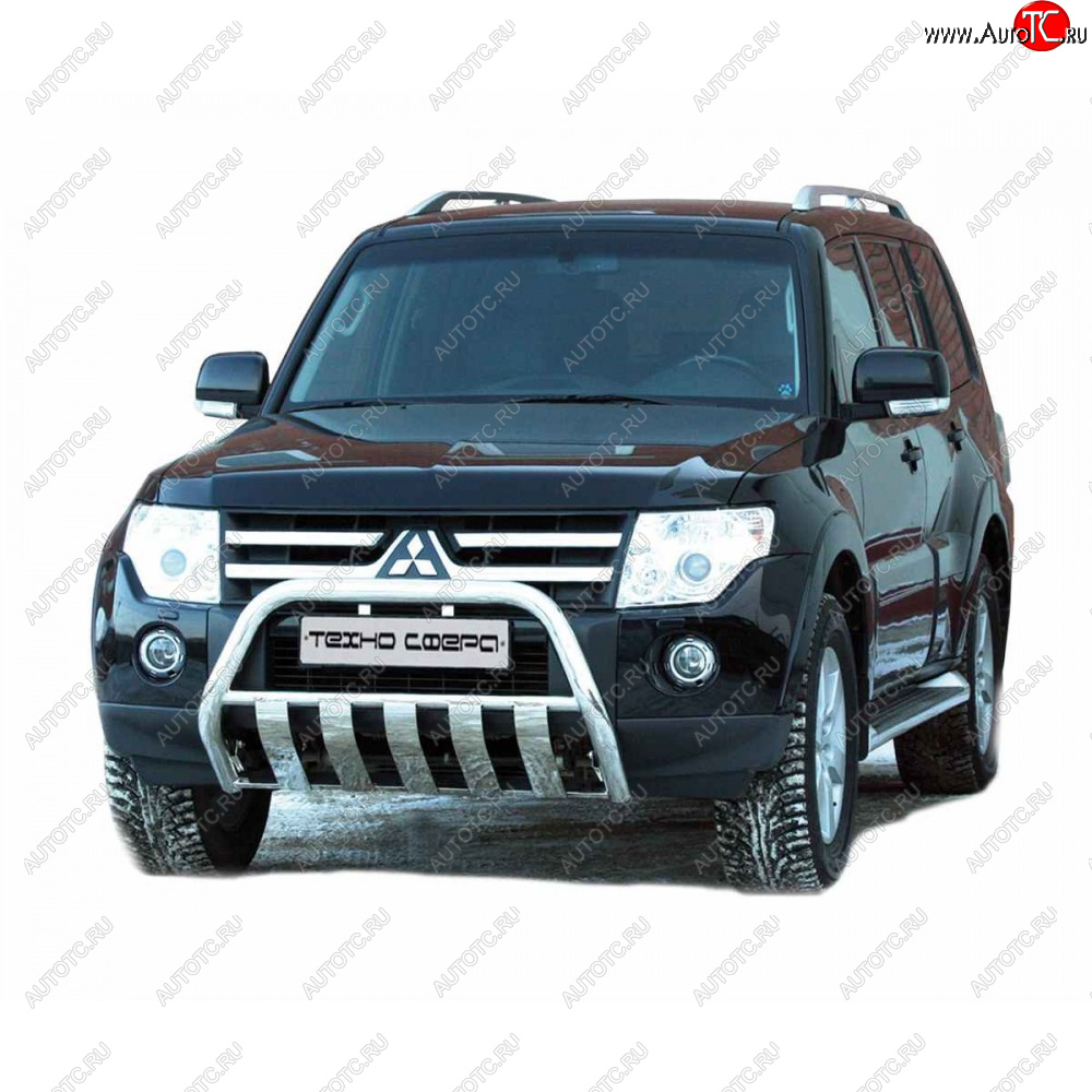 32 799 р. Передок плоский нержавейка d63.5, Техно Сфера  Mitsubishi Pajero ( 4 V90,  4 V80) (2006-2020) дорестайлинг, дорестайлинг, 1-ый рестайлинг, 3 дв. 1-ый рестайлинг, 2-ой рестайлинг (Нержавейка)  с доставкой в г. Новочеркасск