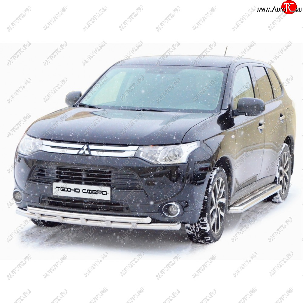 10 599 р. Защита переда труба двойная крашенная d63.5, Техно Сфера  Mitsubishi Outlander ( CU,  XL,  CW0W,  GF) (2003-2022) (CW)  дорестайлинг, дорестайлинг, рестайлинг, (CW)  рестайлинг, дорестайлинг, 1-ый рестайлинг, 2-ой рестайлинг, 3-ий рестайлинг (Черный глянец)  с доставкой в г. Новочеркасск