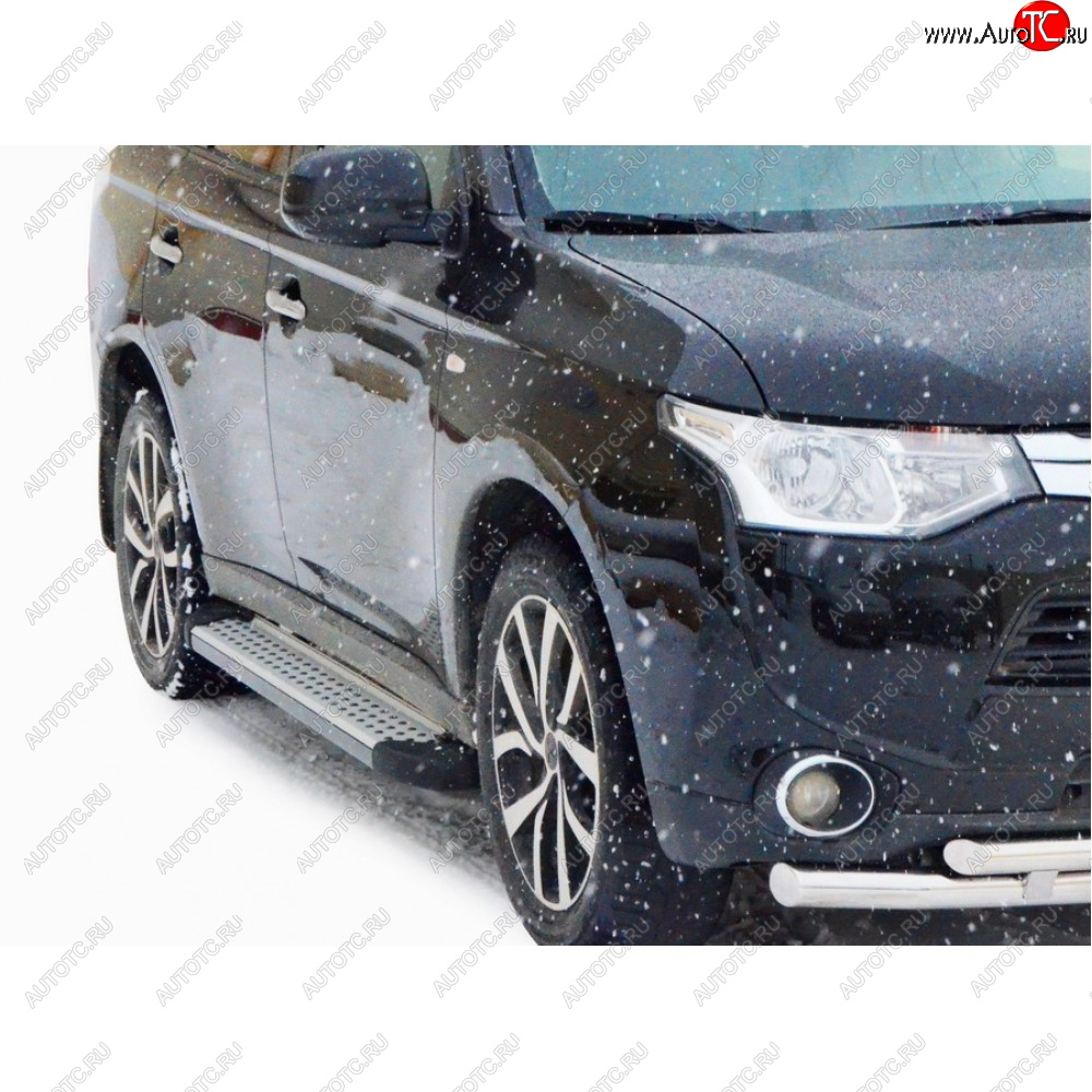 27 799 р. Пороги бумер алюминиевые с резинкой, Техно Сфера Mitsubishi Outlander CW0W дорестайлинг (2005-2010) (Черный глянец)  с доставкой в г. Новочеркасск