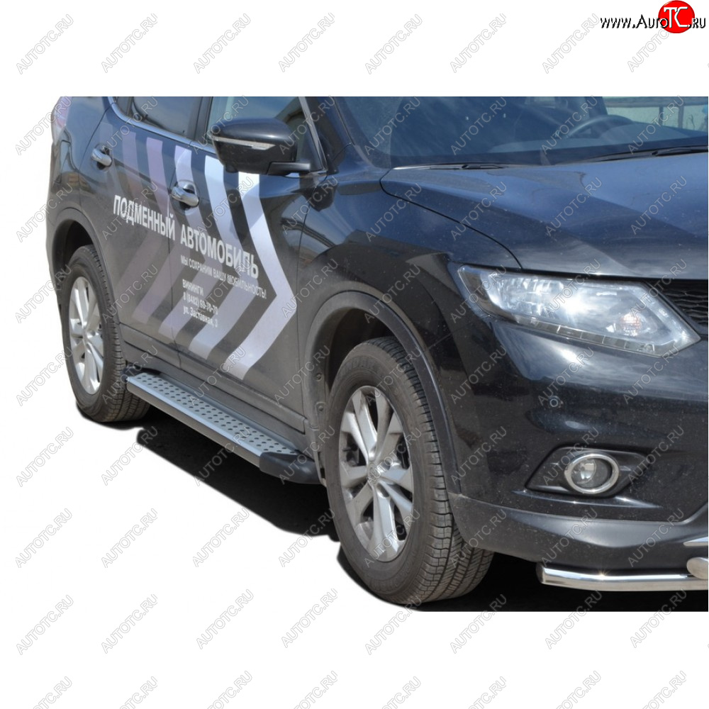 27 799 р. Пороги бумер алюминиевые с резинкой, Техно Сфера Nissan X-trail 3 T32 рестайлинг (2017-2022) (Черный глянец)  с доставкой в г. Новочеркасск