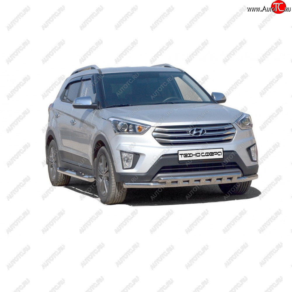 8 799 р. Защита переда труба двойная крашенная d63,5, Техно Сфера Hyundai Creta GS рестайлинг (2019-2021) (Черный глянец)  с доставкой в г. Новочеркасск