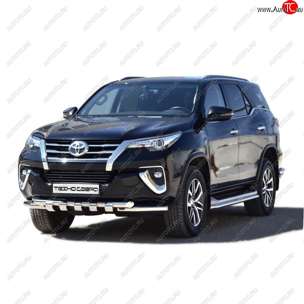 12 399 р. Защита переда труба двойная люкс крашенная d63.5, Техно Сфера Toyota Fortuner AN160 рестайлинг (2020-2024) (Черный матовый)  с доставкой в г. Новочеркасск