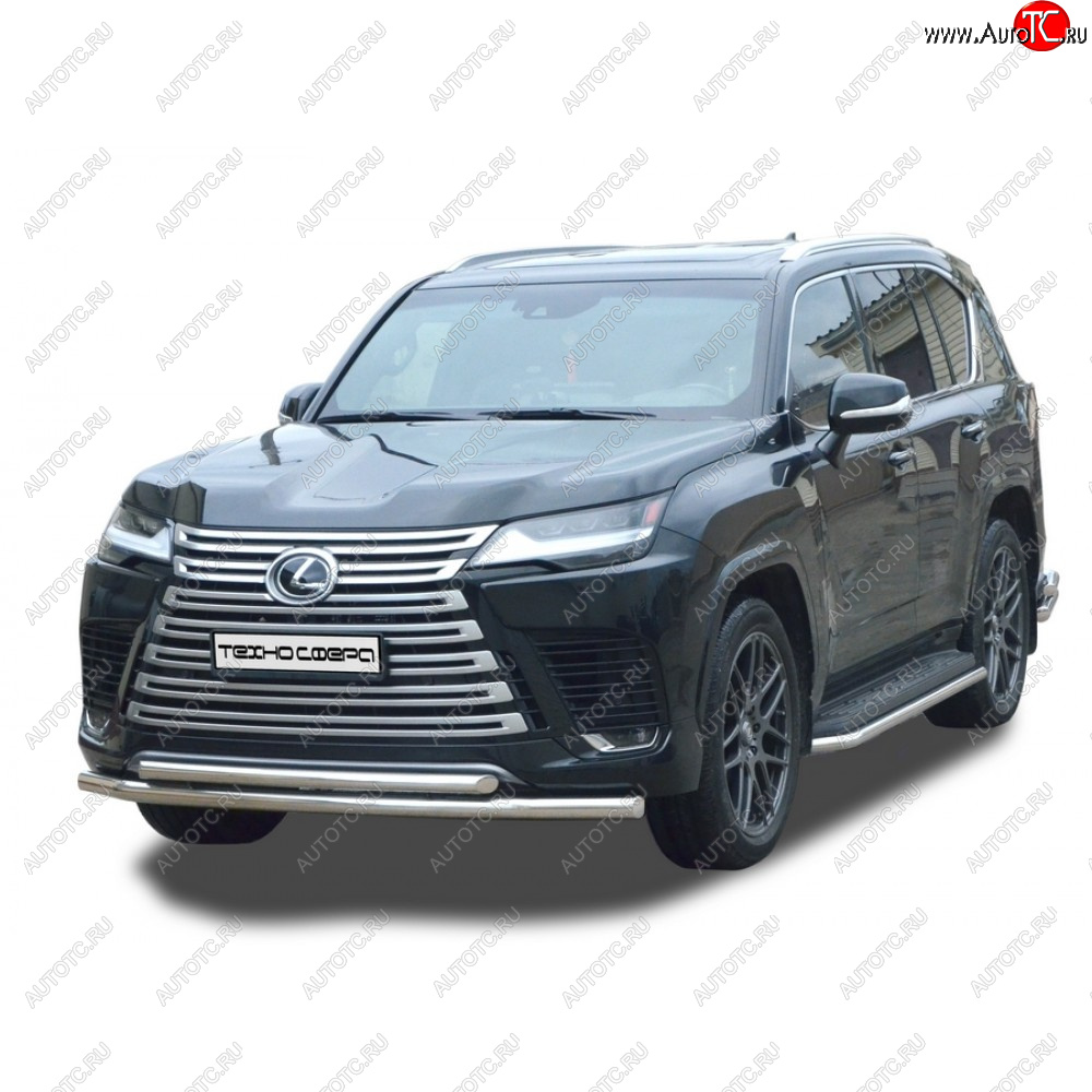 13 199 р. Защита переда труба двойная крашенная d63, d51, Техно Сфера  Lexus LX600  J310 (2021-2022) (Черный матовый)  с доставкой в г. Новочеркасск