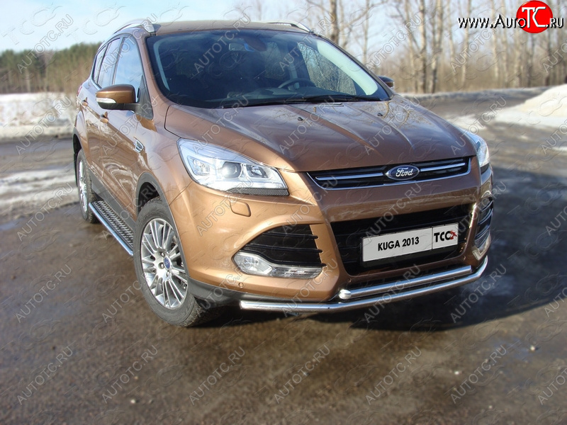 13 599 р. Защита передняя двойная d42,4*42,4 мм ТСС Тюнинг Ford Kuga 2 дорестайлинг (2013-2016) (нержавейка)  с доставкой в г. Новочеркасск