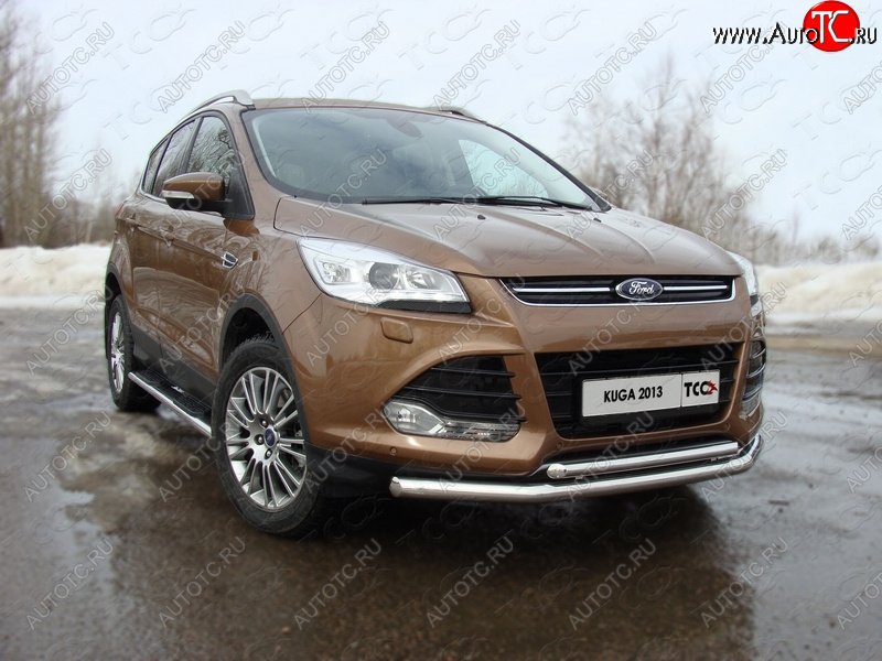 16 777 215 р. Защита передняя двойная d42,4*42,4 мм ТСС Тюнинг Ford Kuga 2 дорестайлинг (2013-2016) (нержавейка)  с доставкой в г. Новочеркасск