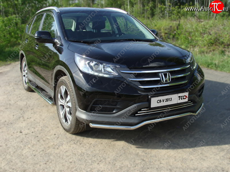 28 849 р. Пороги овальные с накладкой 120х60 мм ТСС Тюнинг Honda CR-V RM1,RM3,RM4 дорестайлинг (2012-2015) (серые)  с доставкой в г. Новочеркасск