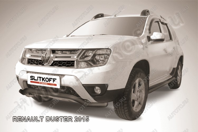 9 999 р. Защита переднего бампера (нержавейка, волна 57) Slitkoff Renault Duster HS рестайлинг (2015-2021) (с окраской в черный цвет)  с доставкой в г. Новочеркасск